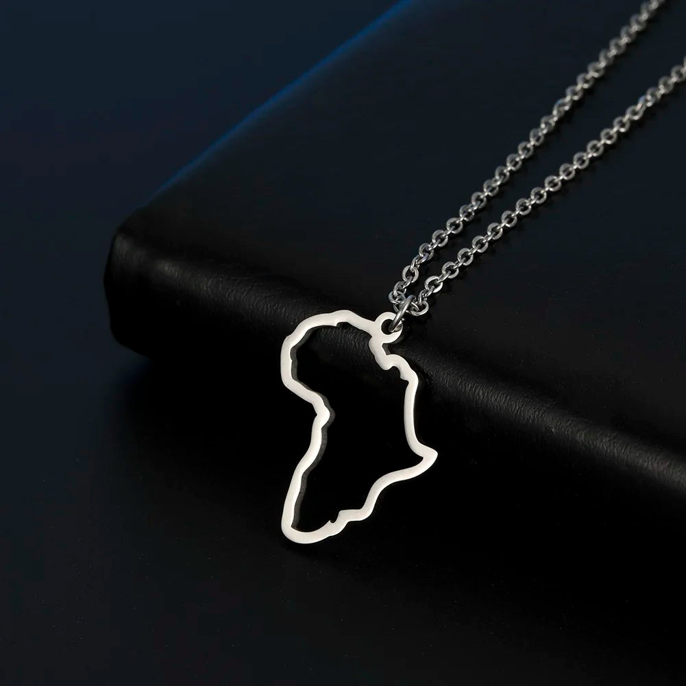 My Shape Africa Map Necklaces for Women Men Stainless Steel South African Map Pendant Chain Choker Hollow Map African