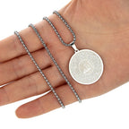 Handmade Islamic Mashallah Men Necklace Stainless Steel Jewelry Medallion Ottoman Calligraphy Surah Al Qalam Vintage Necklace