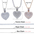 Iced Out Locket Love Heart Charm Pendant Can Be Opened DIY Photo Hip Hop 5A Cubic Zirconia CZ Tennis Chain Necklace Mens