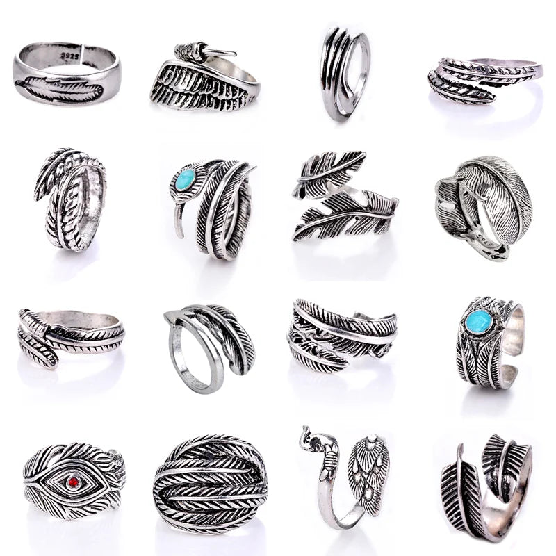 Vintage Feather Open Ring for Men & Women — Adjustable, 24 Styles