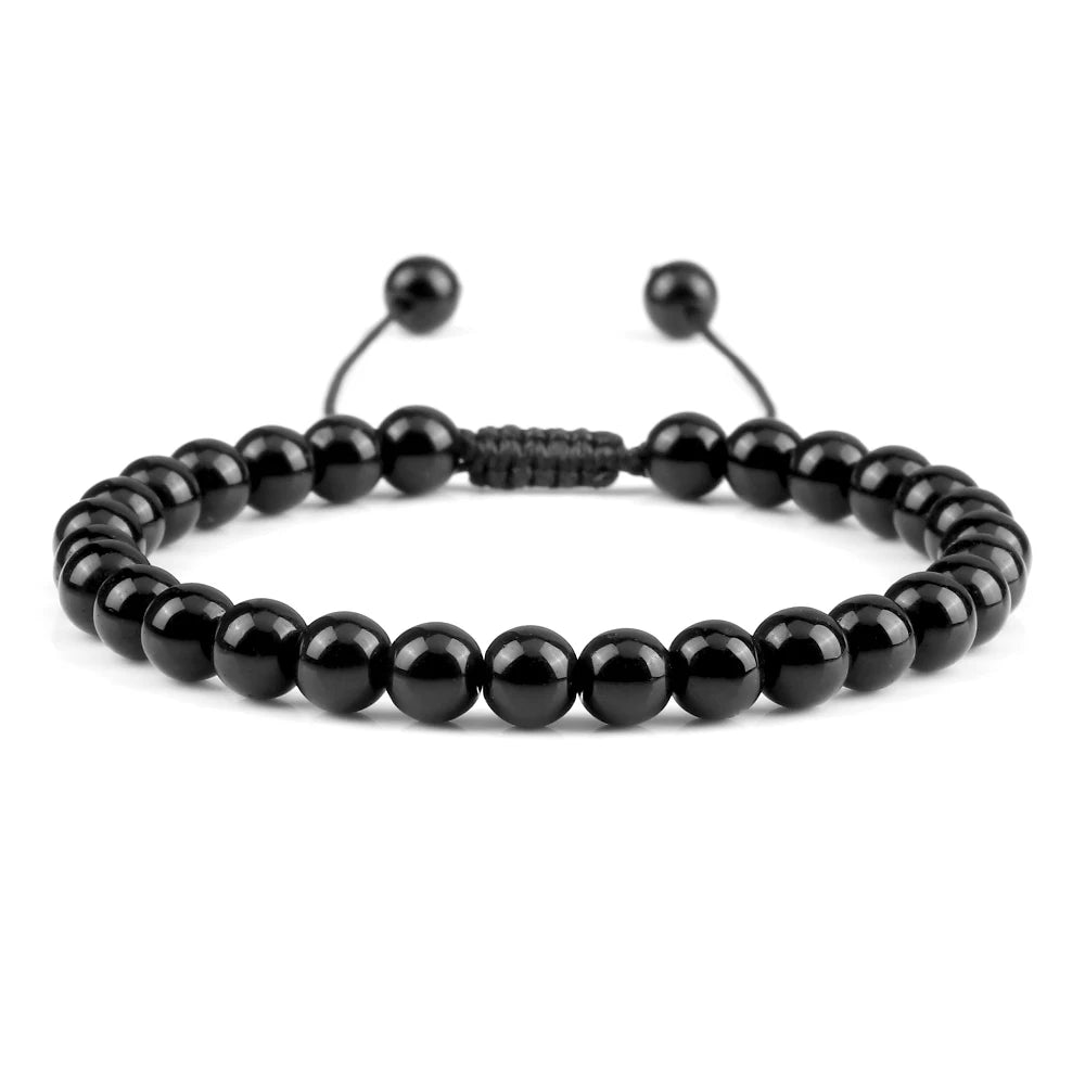 Beaded Bracelet 4 6 8mm Natural Stone Shiny Black Onyx Beads Bracelets & Bangles Adjustable Size Obsidian Wrist Jewelry