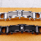 Rock And Roll CZ & 316L Stainless Steel Cast Metal Bicycle Chain Men's Bracelets For Man Boys Biker Jewellery