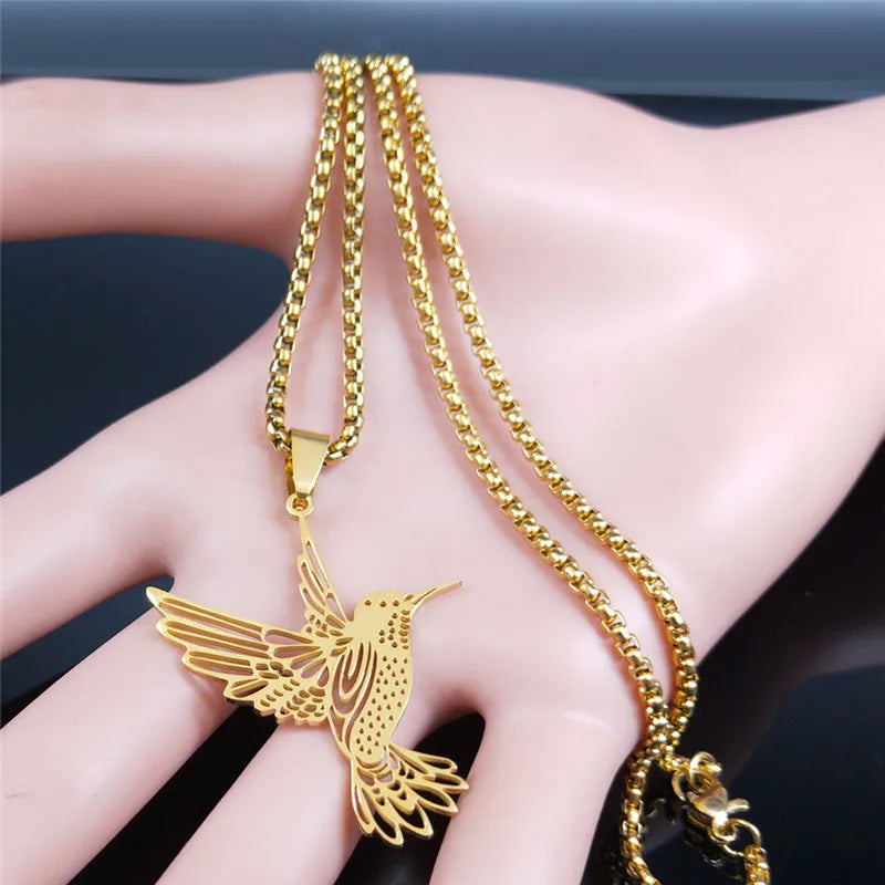 Hummingbird Gold Pendant Necklace — Stainless Steel