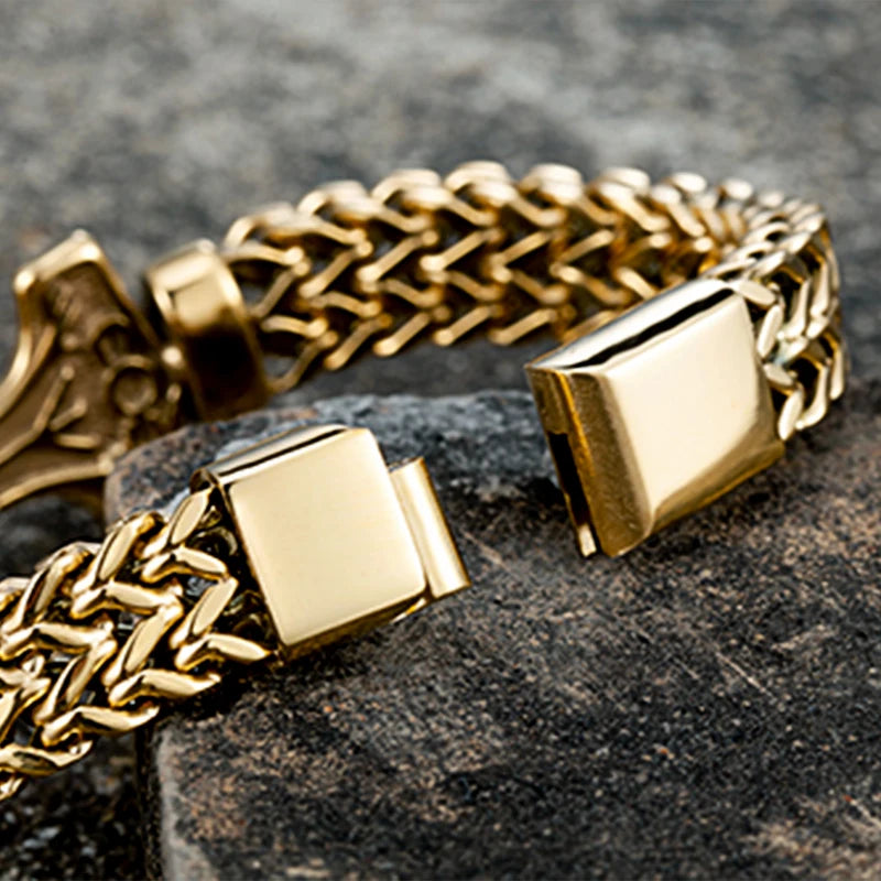 New Men's Vintage Viking Bracelet Women's Amulet Thor Viking Rune Craft Charm Stainless Steel Bracelet Luxury Jewelry