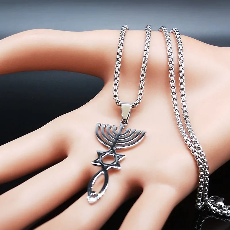 Messianic Silver Pendant Necklace — Stainless Steel