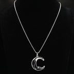 Moon Cat Black Enamel Necklace — Silver