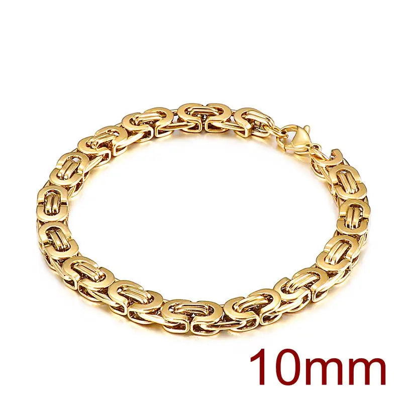 6/8/10mm Width Punk Byzantine Chain Bracelet for Men Gold Black Silver Color Stainless Steel Mens Heavy Bracelets Jewelry