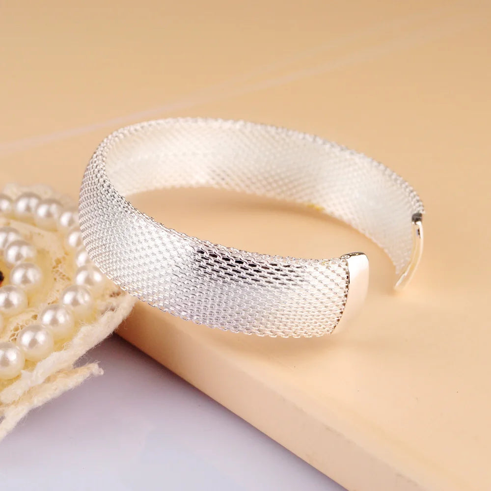 Vintage Wide Open Cuff Bangle Bracelet for Women — Silver-Tone