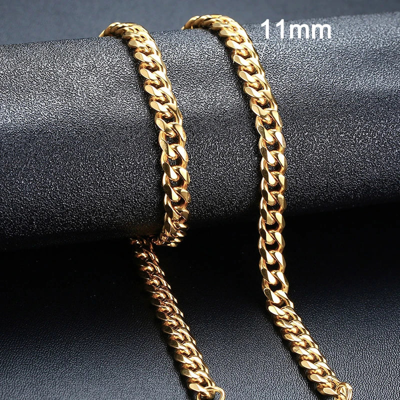 Vnox 18-70cm Curb Chain Necklaces 3-11mm Men's Miami Cuban Link Classic Punk Heavy Metal Stainless Steel Long Women