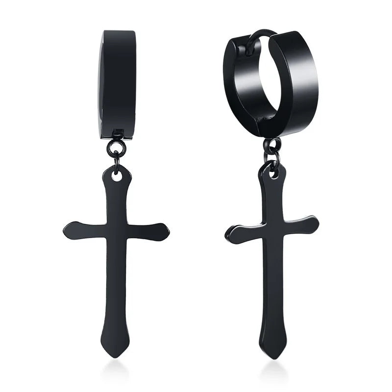 Cross Mini Huggie Hoop Earring — Stainless Steel