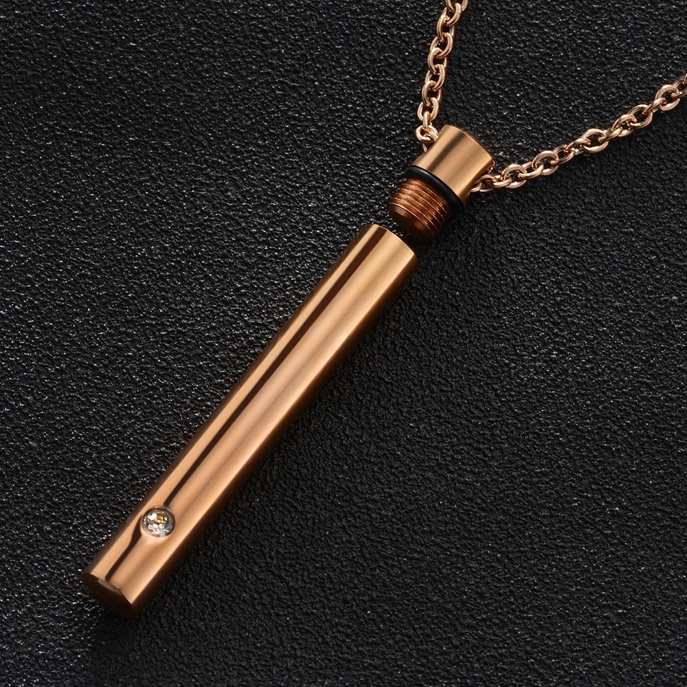 Cylinder Memorial Urn Pendant — Stainless Steel