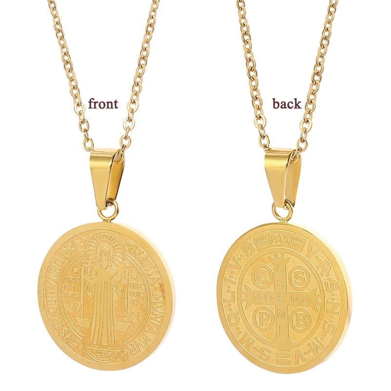 Saint Benedict Medal Cross Necklace — Two-Tone Stainless Steel