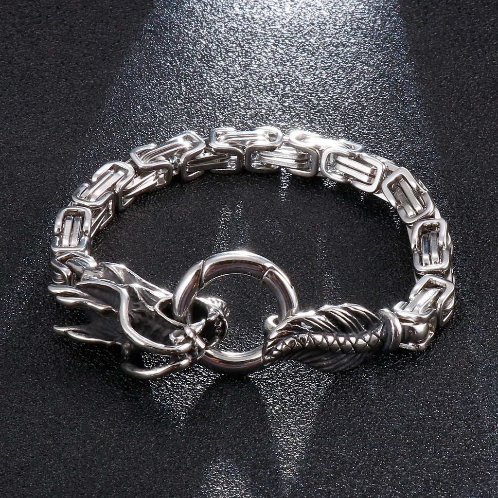 Dragon Head Byzantine Double Link Bracelet — Stainless Steel
