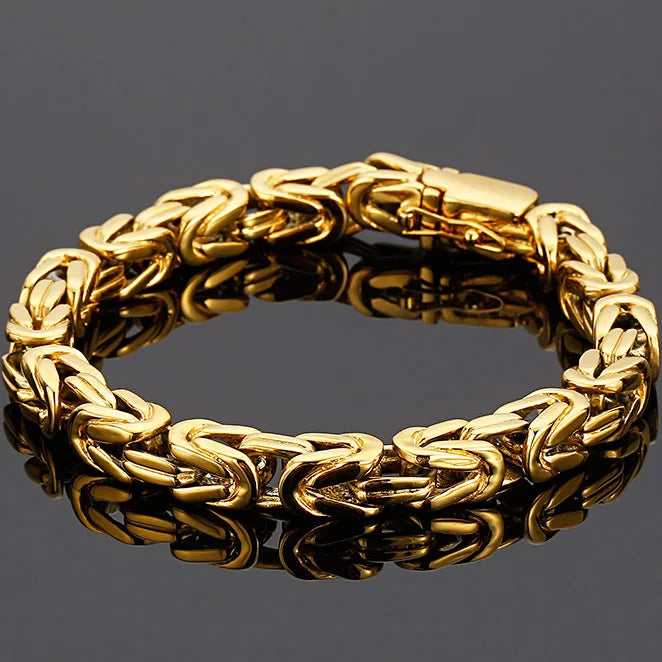 Hiphop Chain Bracelets For Men Never Fade Gold Color Stainless Steel Bracelet Manly Wrist 8.66" Classic Mens Jewellery