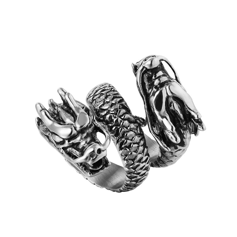 Ring for Women Girls Dragon Snake Fashion Men Jewelry Vintage Ancient Silver Color Punk Hip Hop Adjustable Locomotive