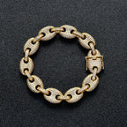 12mm wide Hip Hop CZ Stone Paved Bling Iced Out Solid Coffee Beans Link Chain Bracelets for Men Women Fashion Rapper