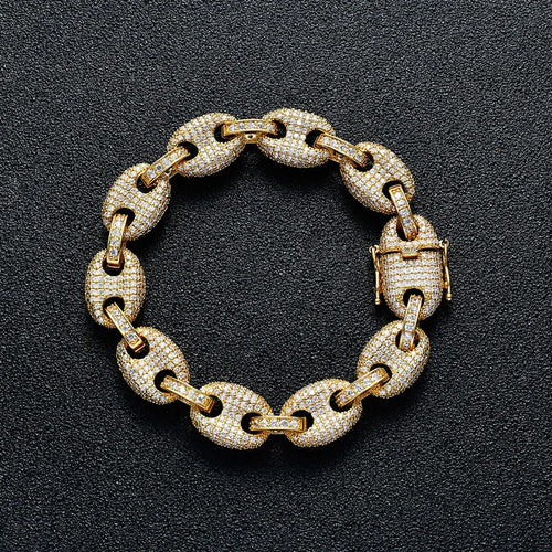 12mm wide Hip Hop CZ Stone Paved Bling Iced Out Solid Coffee Beans Link Chain Bracelets for Men Women Fashion Rapper