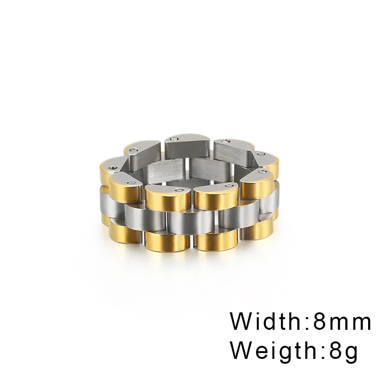 Fongten Retro Watch Link Chain Men Ring Stainless Steel Rock Biker Finger Men and Women Punk Couple Rings Fashion Jewelry Gift