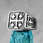 Jerusalem Cross Religion Stainless Steel Mens Rings Simple Retro for Male Boyfriend Biker Jewelry Creativity Gift