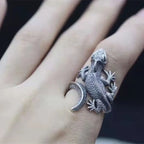 Buyee 925 Sterling Silver Male Unique Ring Finger Gray Lizard Animal Open Ring for Men Fashion Punk Big Fine Jewelry Circle