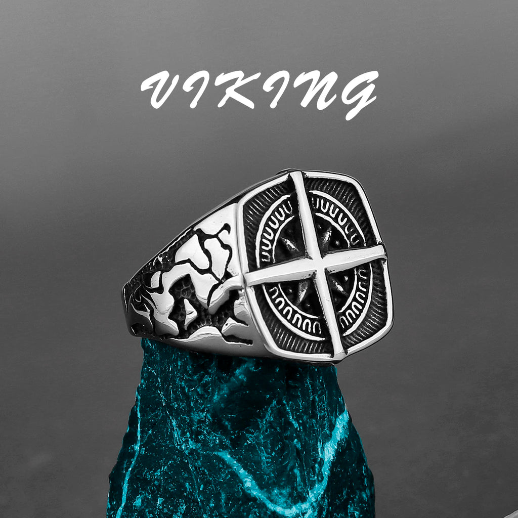 Nordic Viking Stainless Steel Ring Anchor Compass Tree of Life Viking Rune Wolf Men and Women Ring Jewelry Factory