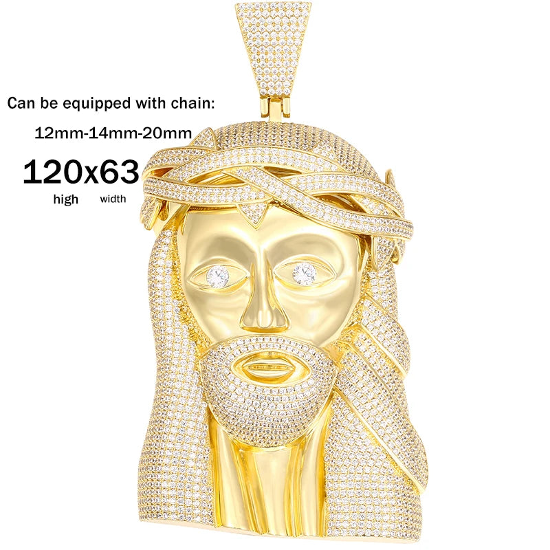 Super Big Gold Colour Jesus Copper Iced Out Cubic Zirconia Pendant Necklace For Men's Hip Hop Jewelry Wholesale Drop Shipping
