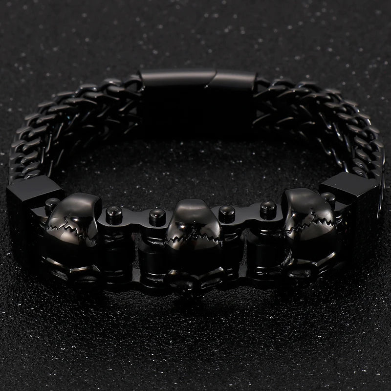 Gold Color Stainless Steel Chain Bracelet for Man Punk Gothic Skull Wristband With Magnetic Clasp Animal Head Homme