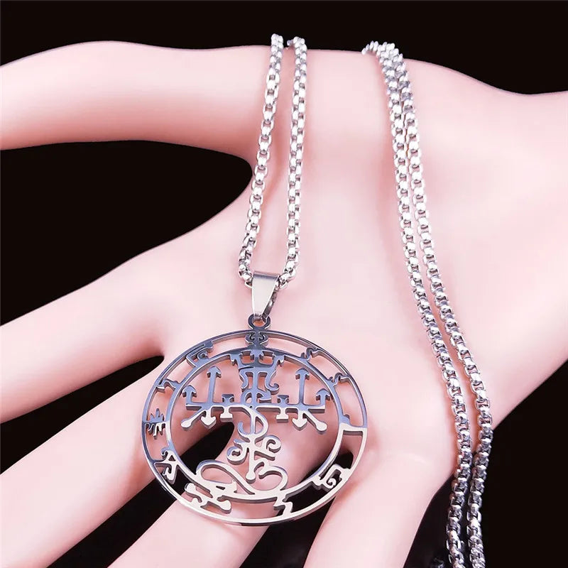 Satan Symbol Silver Pendant Necklace — Stainless Steel