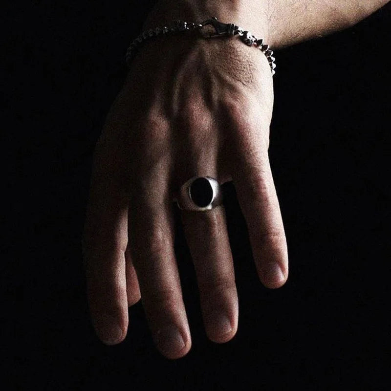 Black Oval Signet Ring — Stainless Steel