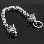 Men's Stainless Steel Viking Wolf Head Bracelet Vintage Personality Thick Chain Biker Punk Hip Hop Wristband Jewelry