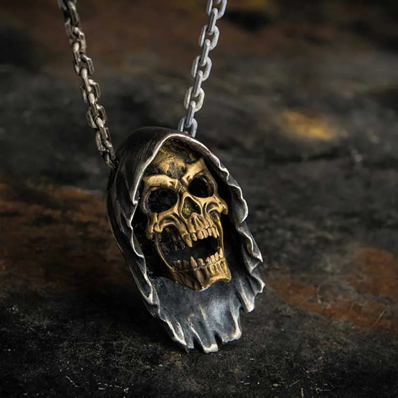 Onlysda Charms pendentif Gold Skull Pendant Necklace Men's Fashion Biker Punk Steel Chain Jewelry Antique Halloween Gift OSDZ035