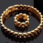 10MM Wide Watch Strap Chain Bracelet Men Luxury Gold Color Stainless Steel Bracelets For Women Finger Ring Men's Single