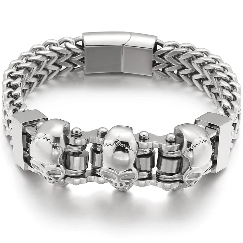 Gold Color Stainless Steel Chain Bracelet for Man Punk Gothic Skull Wristband With Magnetic Clasp Animal Head Homme