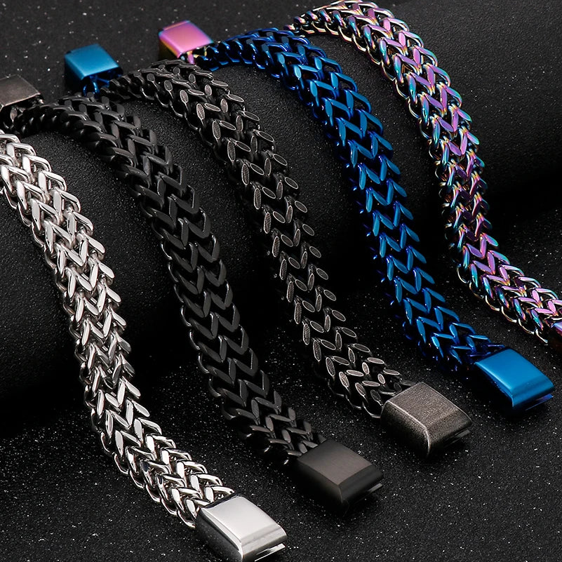 Men's 316L Stainless Steel Wrist Bracelet Man On Hand Chain Bracelets For Men Logo & Name & Date Engraved Male Jewelry