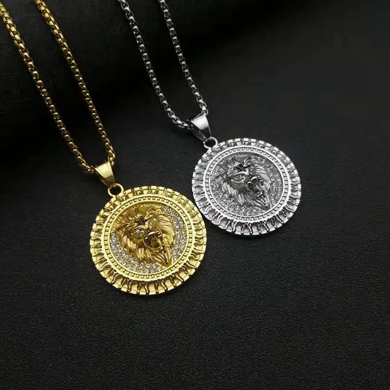 Men's Women Iced Out Cubic Zircon Bling Lion Head Necklace & Pendant Gold Silver Color Stainless Steel Hip Hop Jewelry