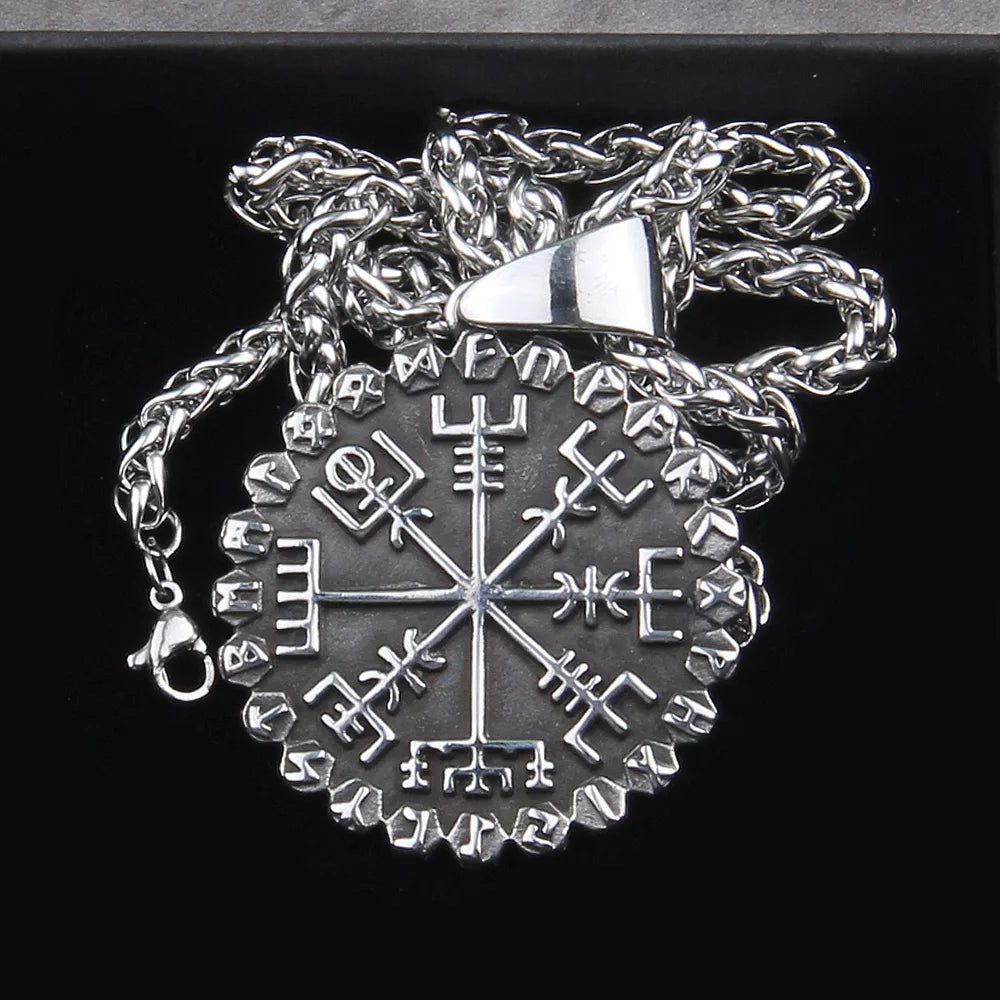 Helm of Awe Vegvisir Rune Necklace — Stainless Steel