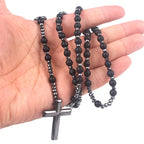 Ntural Rosary Tiger-Eye Lapis Lazuli Spectrolite Beads Long Necklace Hematite Cross Pendant Religious Jewelry