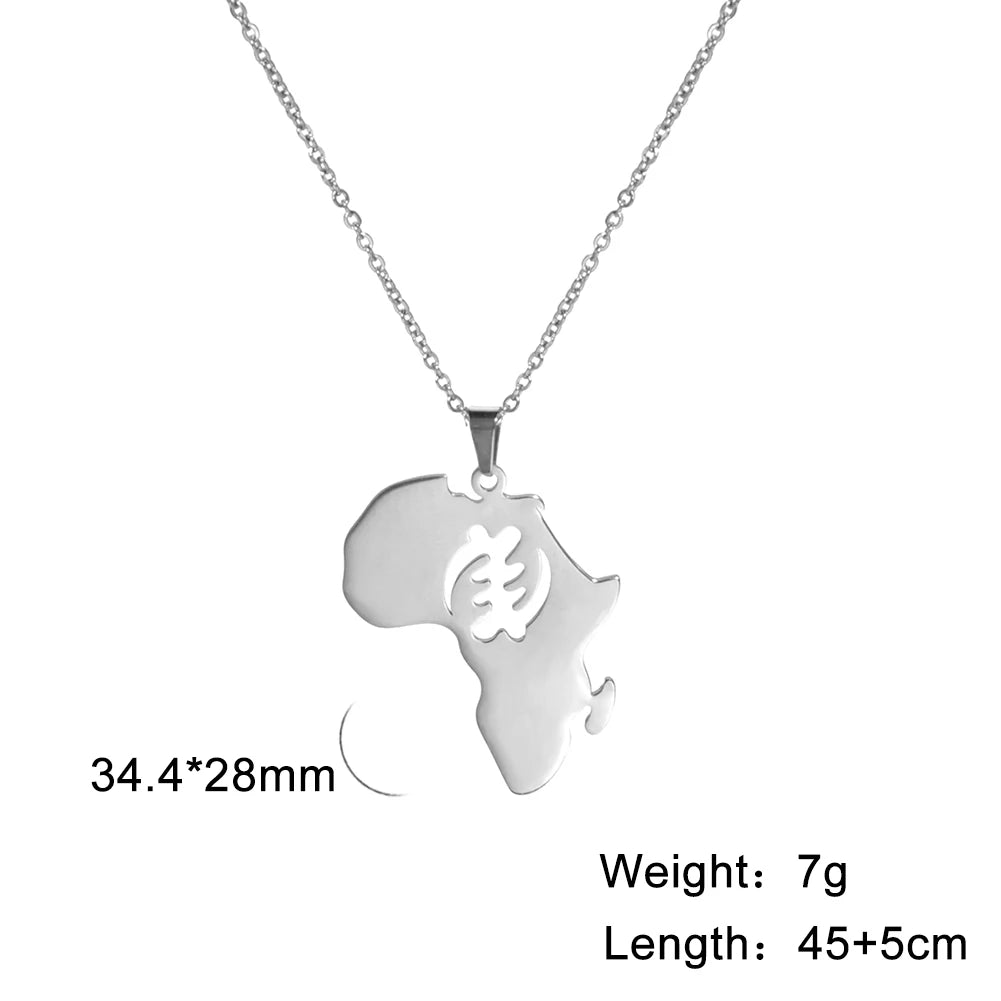 My Shape Africa Map Necklaces for Women Men Stainless Steel South African Map Pendant Chain Choker Hollow Map African