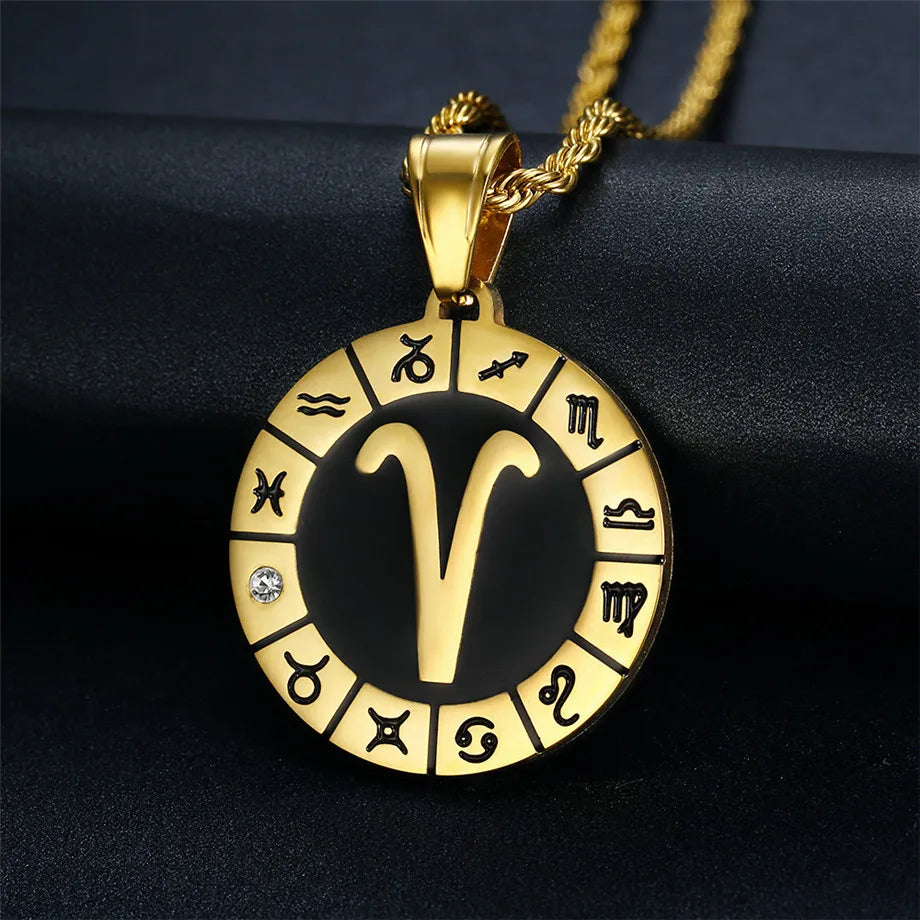 Zodiac Constellation Medallion Pendant — Gold