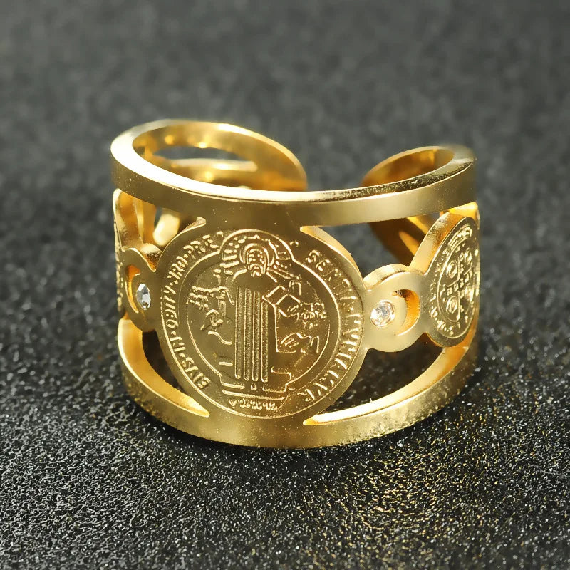 Stainless Steel Rings Signet Protection Amulet Seal of The Seven Archangels Solomon Kabbalah Chunky Stars Fashion Ring