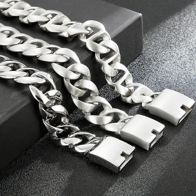 Massive Man Bracelet Men's Boys Matte 316l Stainless Steel 20MM Width Link Chain Bangle Man Wrist Bracelets On Hand