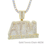 Iced Out Bling Letters ATM Addicted To Money Pendant Necklaces Gold Color AAA Zircon 5mm Tennis Chain Men's Hip Hop