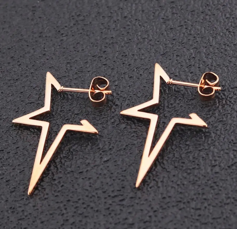 Punk Open Star Stud Earrings Everyday Wear — Stainless Steel