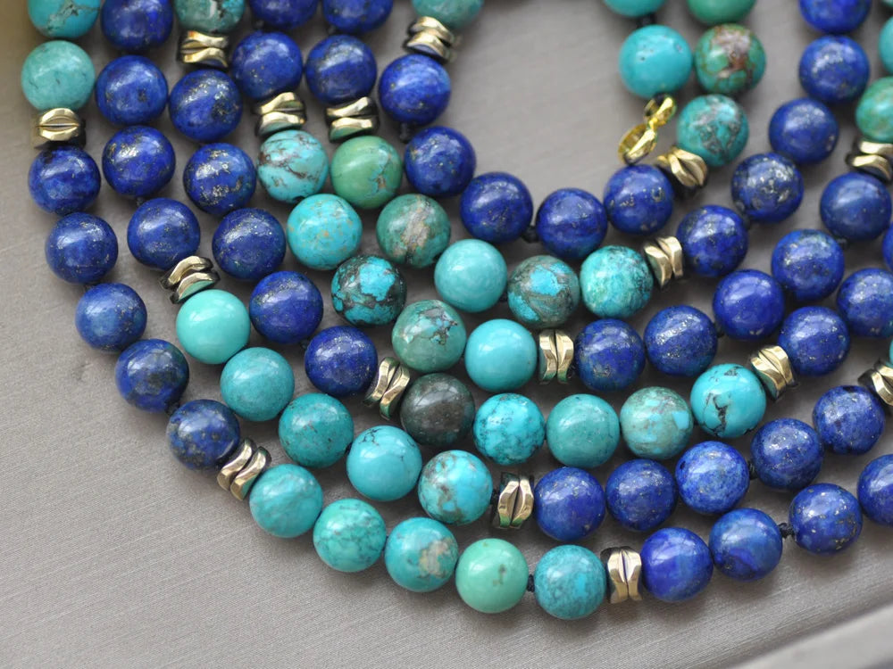 Z10569 18"~100"  8mm Round Green Turquoise Blue Lapis lazuli Hematite Necklace