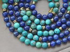 Z10569 18"~100"  8mm Round Green Turquoise Blue Lapis lazuli Hematite Necklace