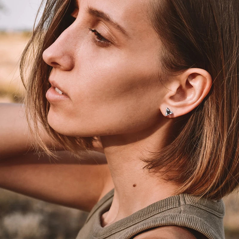 Iced Out Triangle Zircon Stud Earrings — SS