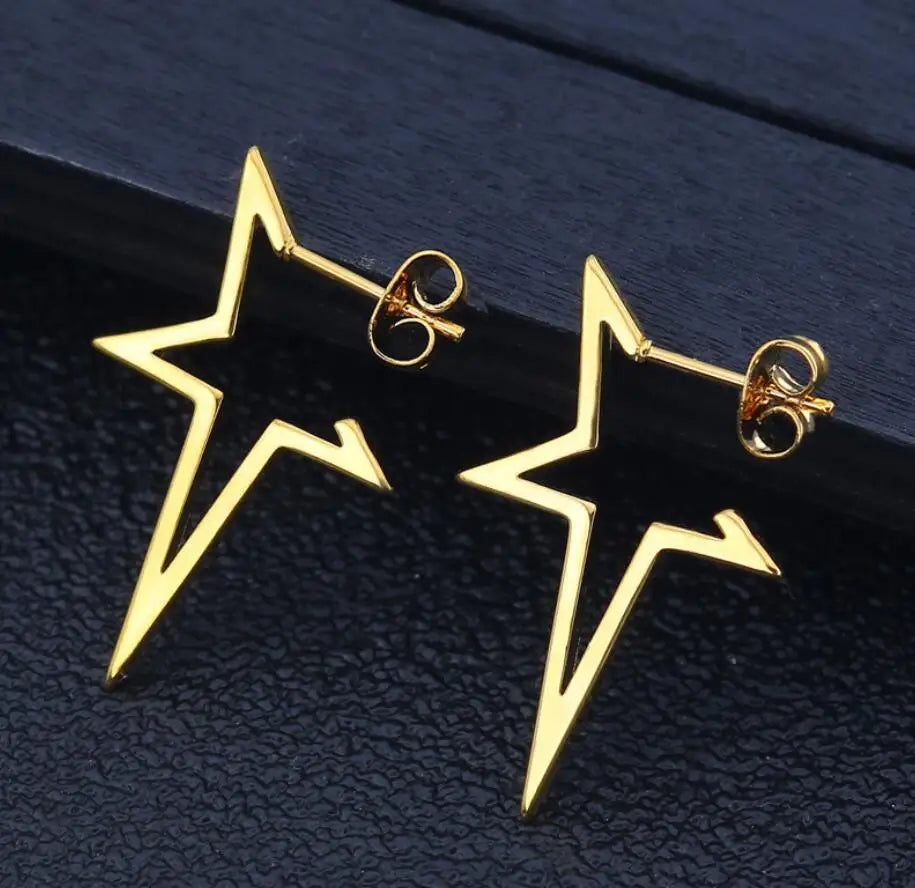 Punk Open Star Stud Earrings Everyday Wear — Stainless Steel