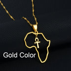 Egyptian Ankh Cross Africa Map Necklace — Stainless Steel