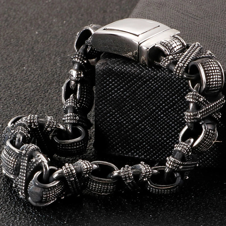 Vintage Solid Stainless Steel Bracelet For Man Masculine 15MM Chain Men's Bracelets Hand Jewelry Resell
