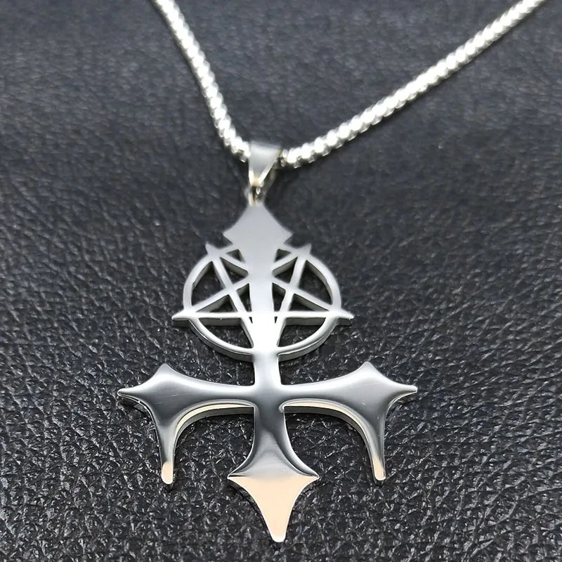 Pentagram Satan Fork Pendant — Silver